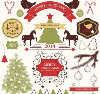 圣诞标贴丝带和装饰品图片