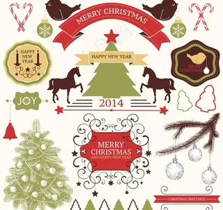 圣诞标贴丝带和装饰品图片