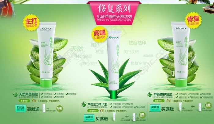 淘宝天然本草芦荟店铺PSD海报