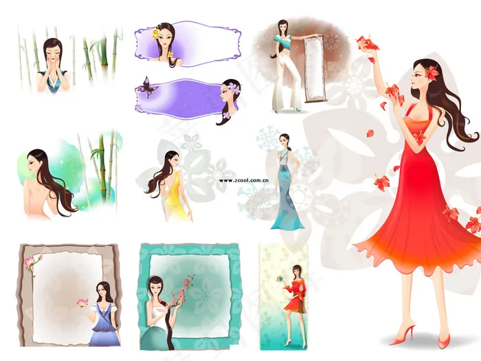 唯美女孩矢量素材ai矢量模版下载