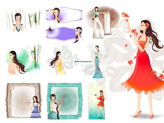 唯美女孩矢量素材