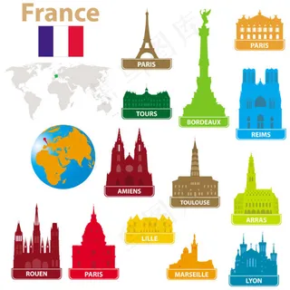 国家地标建筑剪影03—矢量素材