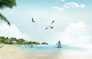 沙滩 海滩 海边画图片