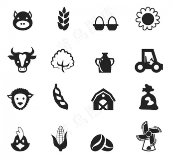 植物小动物房子风车拖拉机太阳智能矢量图