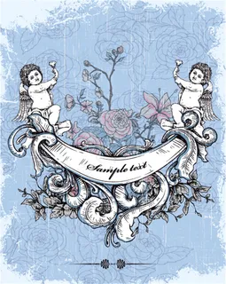 蓝色背景与黑白植物婚礼请柬设计图片