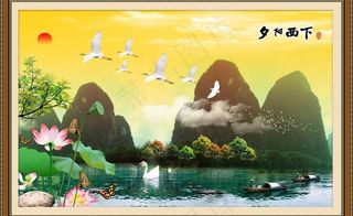 落日风景 荷花图图片