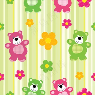 矢量卡通小熊花纹背景 矢量卡通小熊花纹背景