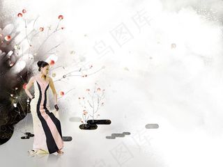 树木与性感裙子美女psd素材