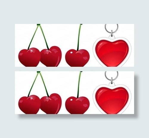 心形樱桃和钥匙扣矢量素材