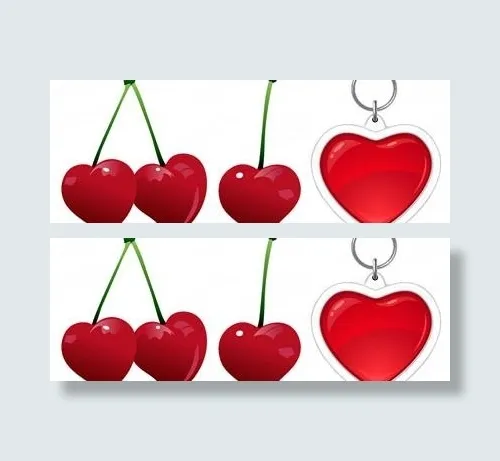 心形樱桃和钥匙扣矢量素材eps,ai矢量模版下载