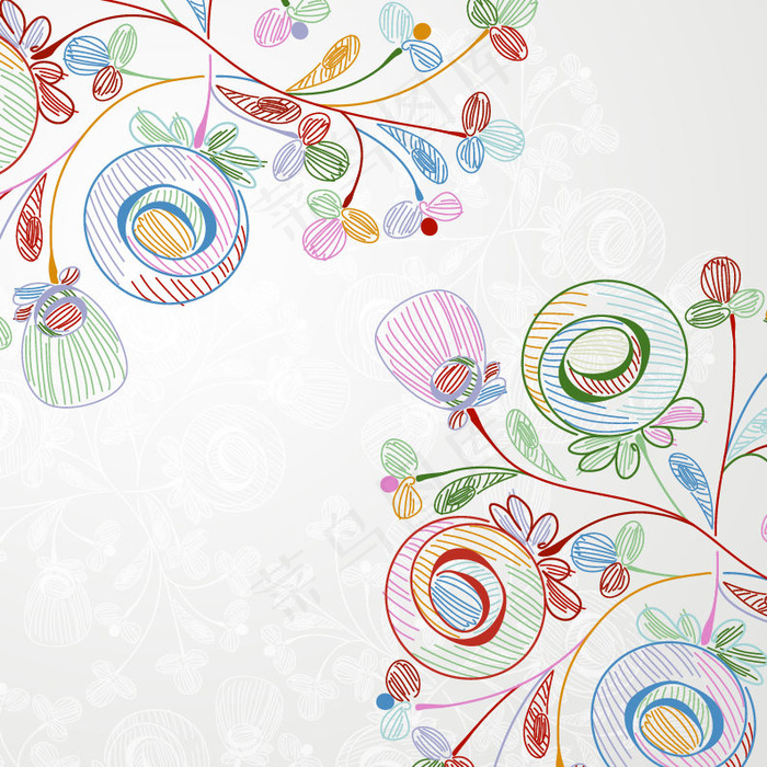 蜡笔风格矢量花卉插图