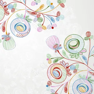 蜡笔风格矢量花卉插图