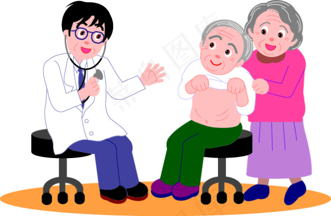 老年人看医生矢量素材