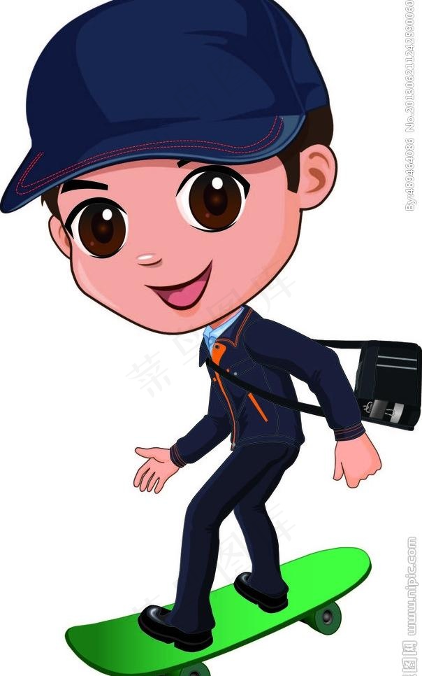 背包踩滑板小人图片ai矢量模版下载