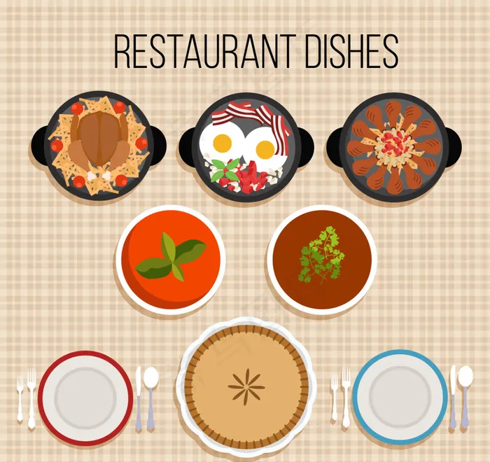 扁平美味餐厅ai矢量模版下载