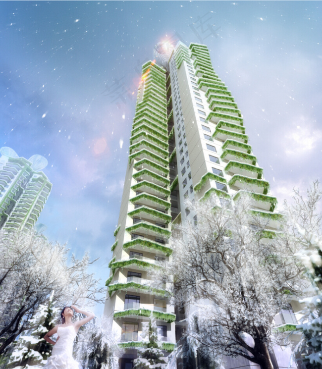 建筑群鸟瞰后期效果图图片(3500X4000(DPI:72))psd模版下载