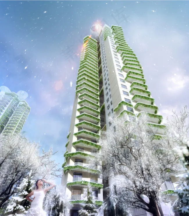 建筑群鸟瞰后期效果图图片(3500X4000(DPI:72))psd模版下载