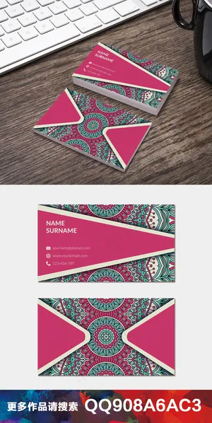 复古手绘水彩花纹民族名片卡片设计9...