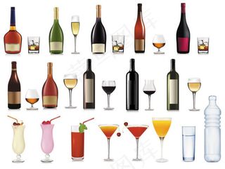 酒瓶与高脚杯02——矢量素材