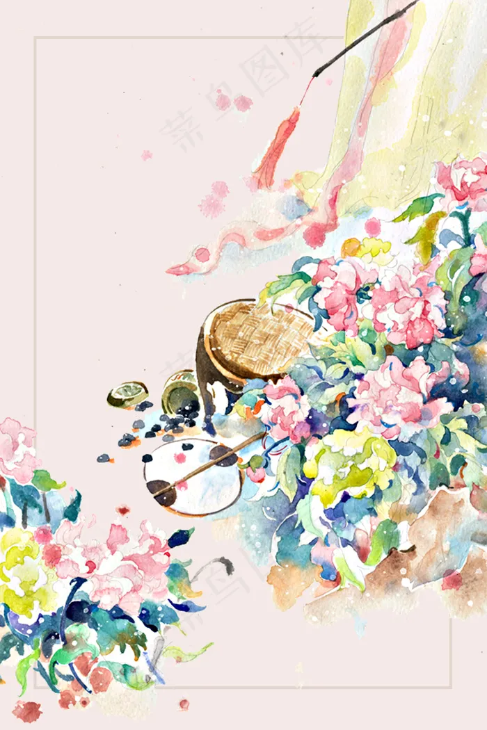 浅色文艺复古花朵商场宣传海报背景素...psd模版下载