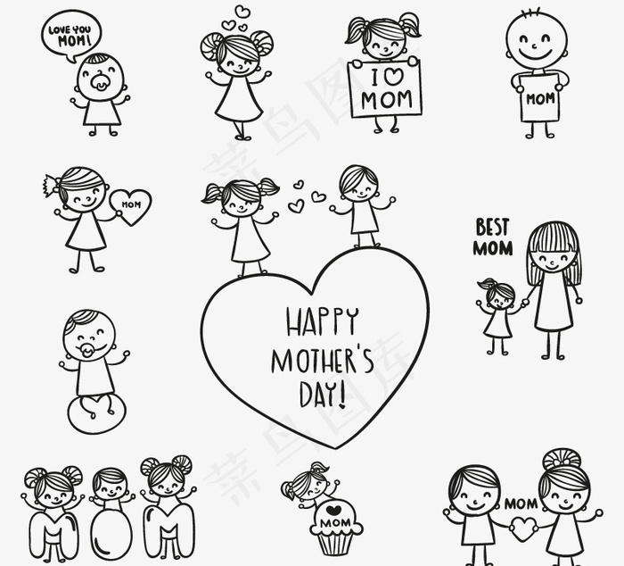 手绘母亲节人物矢量图