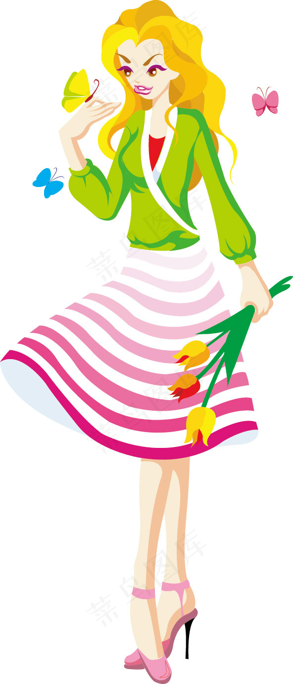 郁金香美女ai矢量模版下载
