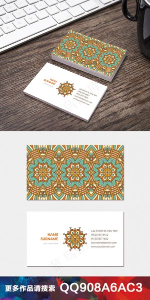 复古手绘水彩花纹民族名片卡片设计9...