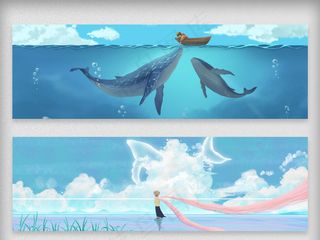 蓝色梦幻鲸鱼电商banner背景