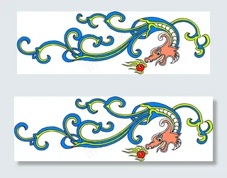 蓝色抽象花纹龙图腾