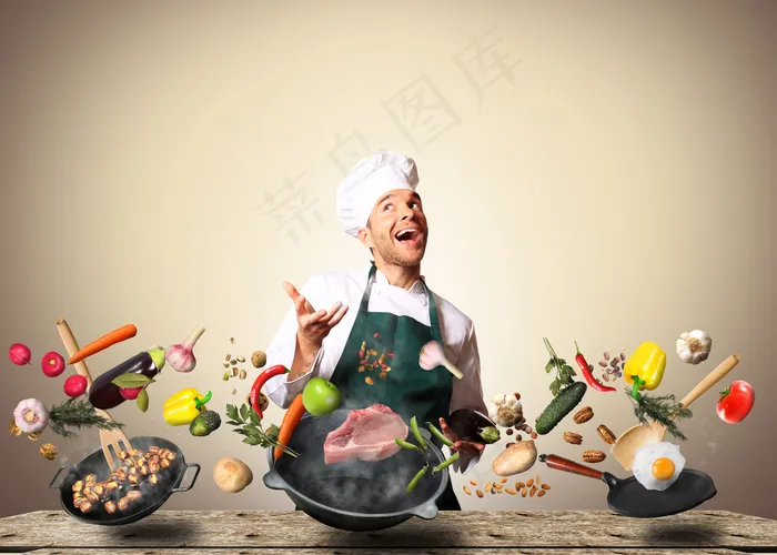 厨师装扮的大人小孩烹饪美食健康家庭情侣亲子素材