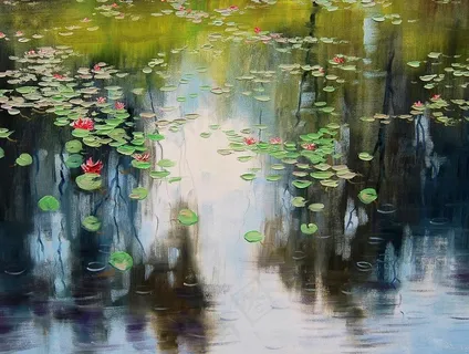 油画 睡莲池塘图片 油画 睡莲池塘图片