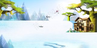 手绘新中式地产背景素材