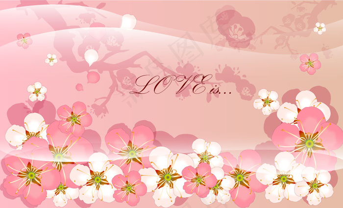 春天粉色花朵背景矢量素材（一）