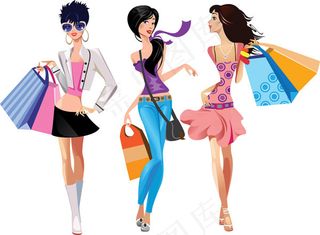 彩绘卡通美女-矢量素材