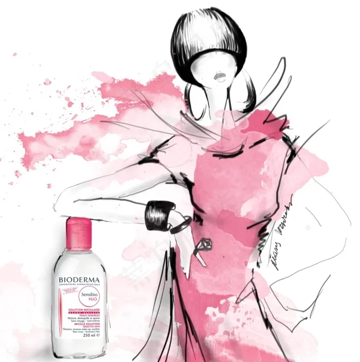 粉色连衣裙护肤品设计图