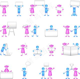 卡通举牌小人矢量图 AI