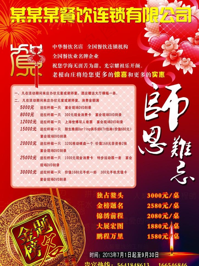 某饭店感恩宴升学宴图片(2480X3508(DPI:300))psd模版下载
