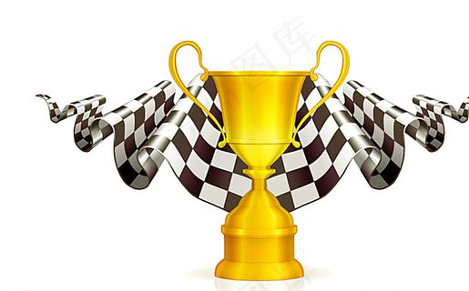 方程式赛车奖杯与旗子设计矢量图片