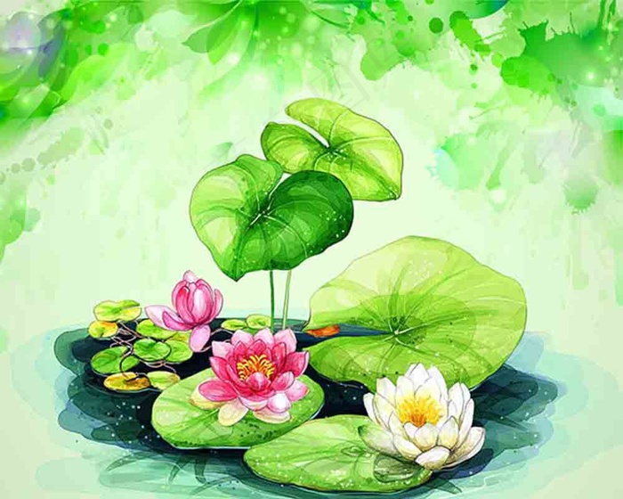 水墨荷花插画图片设计psd素材