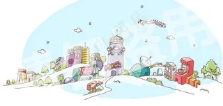 手绘可爱卡通城市图图片