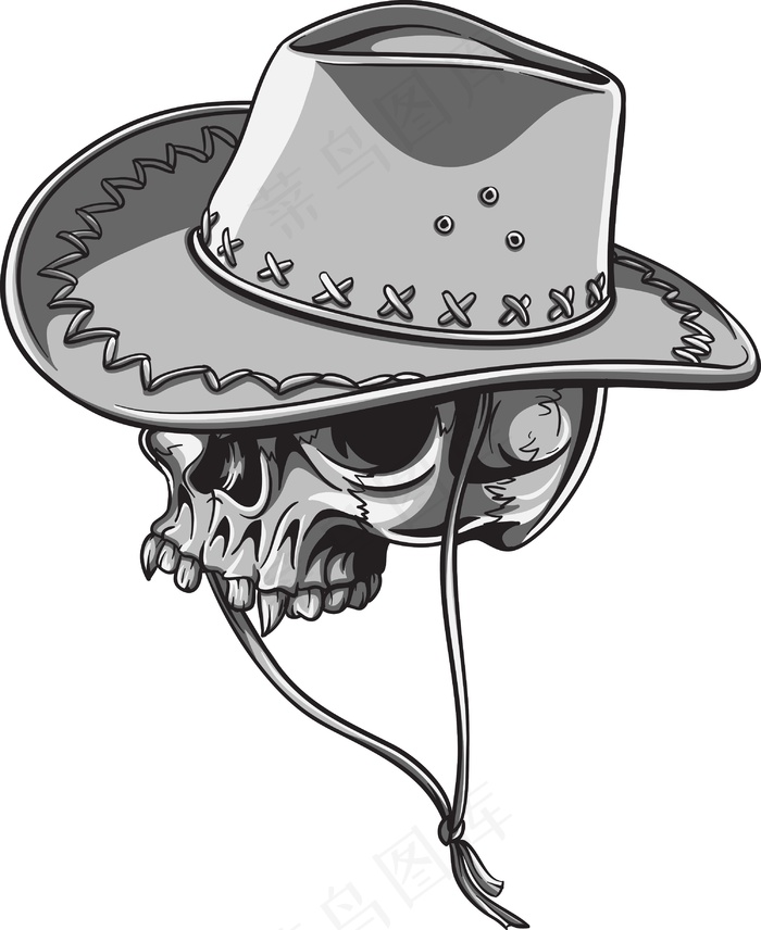 颅骨矢量元素与牛仔帽