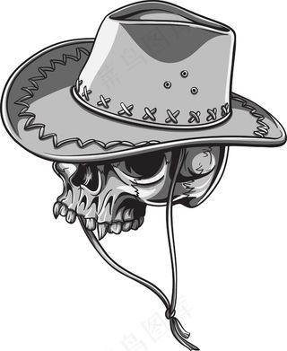颅骨矢量元素与牛仔帽