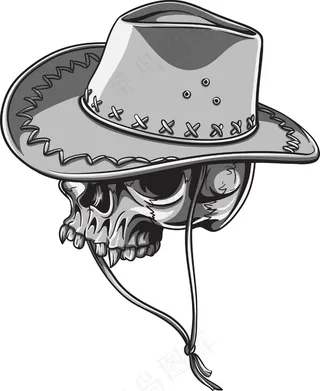 颅骨矢量元素与牛仔帽