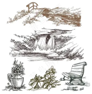 手绘风景静物矢量素材
