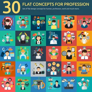 卡通人物扁平化可爱各种职业矢量素材