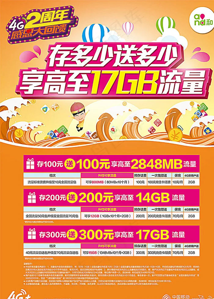 中国移动存送活动流量升级图片ai矢量模版下载