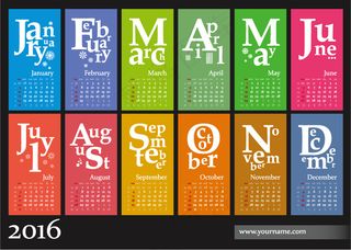 彩色2016年猴年年历矢量图