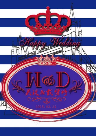 红蓝撞色条纹英伦风迎宾水牌设计背景...