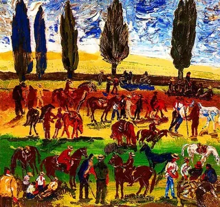 油画 装饰画 无框画 马场图片