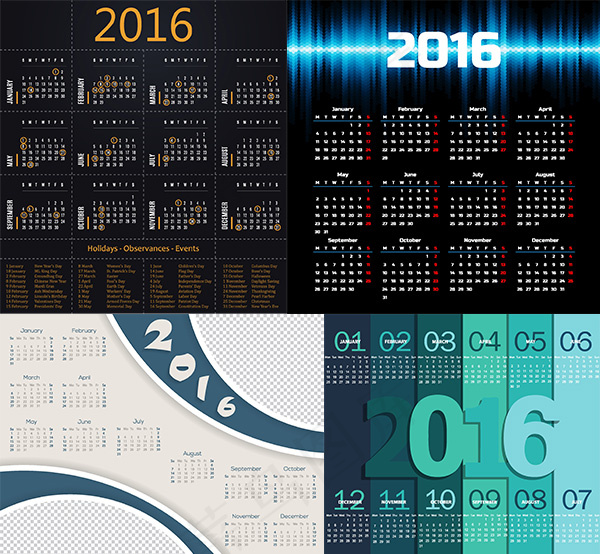 2016年时尚日历设计矢量素材ai矢量模版下载